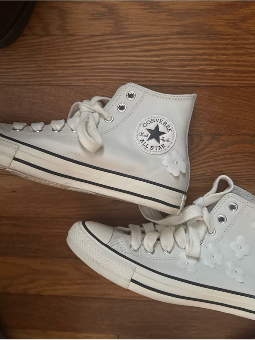 Converse White High Top All Star Sneakers with Floral Accents
